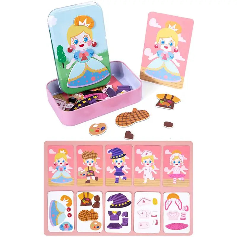 Magnetic 3D Puzzle, Children Dress Up Expression, Travel Tin Box Jigsaw Game, Early Education Imagination Toy, Gifts for Girls