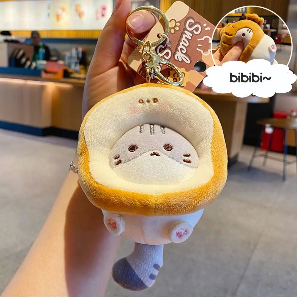 Plush Cocoa Cat Snapper Head Keychain, Cute Japanese Schoolbag Pendant Doll