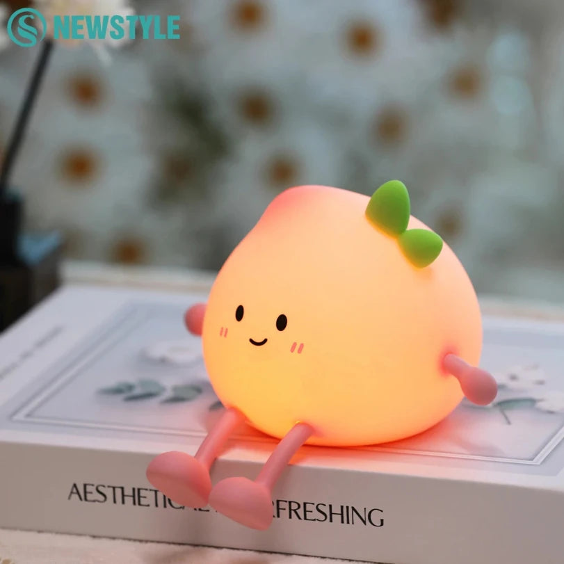 Cute Silicone Peach Night Light Rechargeable LED Nursery 7-Color Tap Control Bedside Lamp Christmas Gift
