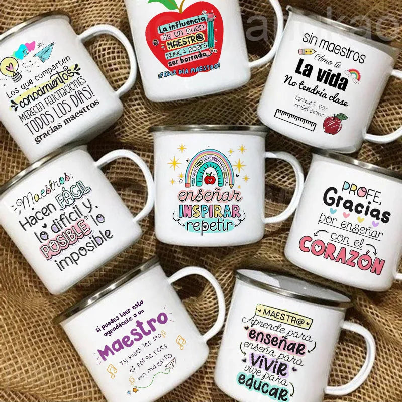 Thank You Teacher Enamel Coffee Mug – 'Without Teachers Like You' Printed Coffee Cup, 3.14 x 3.35 in (8 x 8.5 cm) Teacher Gift