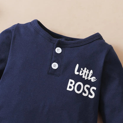 0-12 Months Newborn Baby Boy Bodysuit with Hat – Toddler Romper Long Sleeves, Letter Print Jumpsuit, Fashionable & Cute Daily Wear