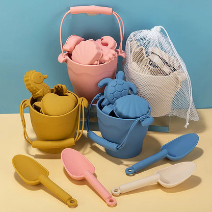 TYRY.HU 8Pcs Children’s Silicone Beach Toy Set With Bucket & Six Accessories — Outdoor Sand Play