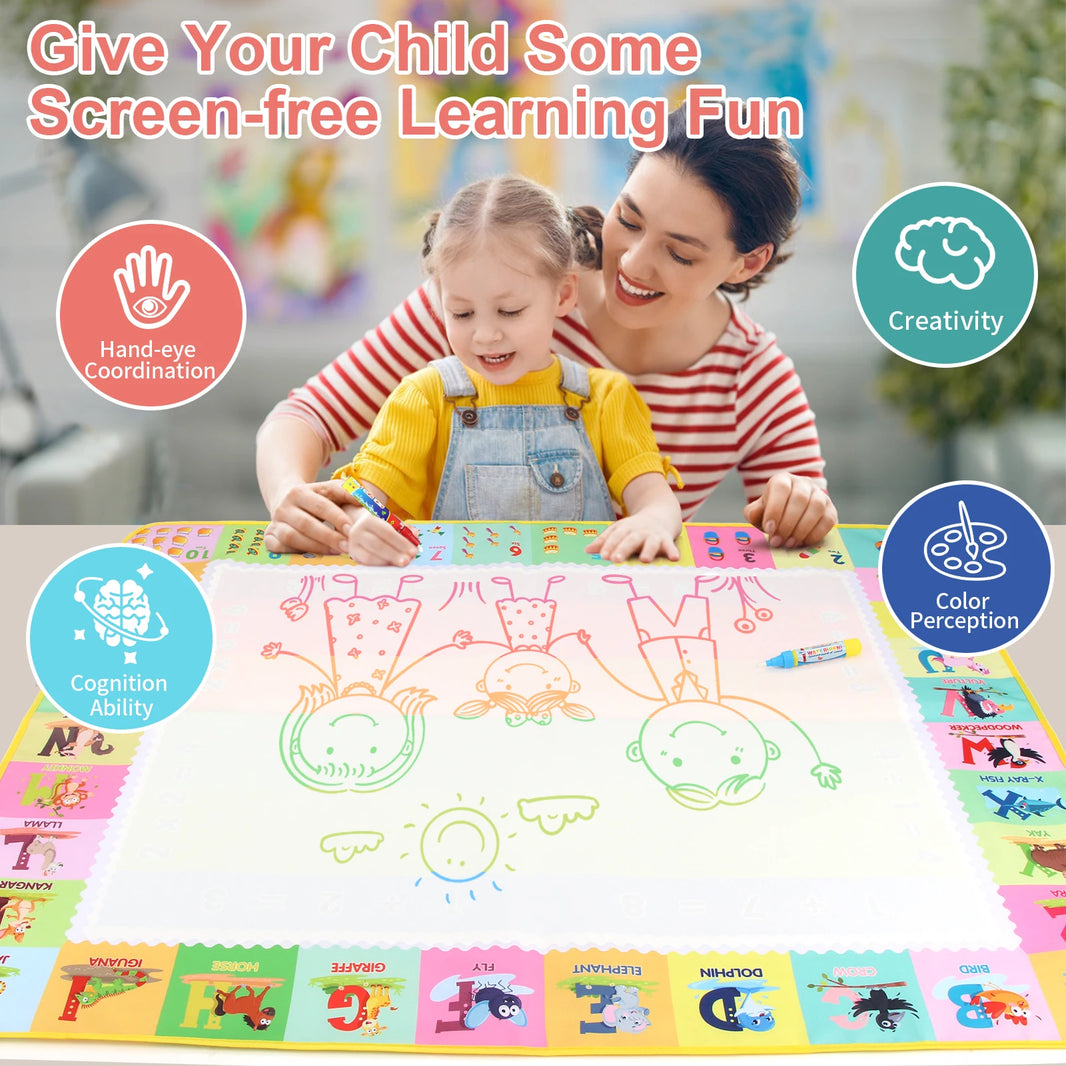 100x80CM Magic Water Drawing Mat – Reusable Magic Pens, Doodle and Montessori Painting Board, Educational Toy for Kids, 39x31in, Perfect Gift