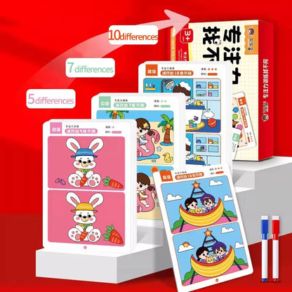 Find the Difference Game Cards Attention Training Set Reusable Educational Activity for Kids Puzzle Gift