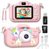 Cute Cat Kids Camera with Dual Lenses, 32GB Card, Silicone Case, HD Video Toy Gift