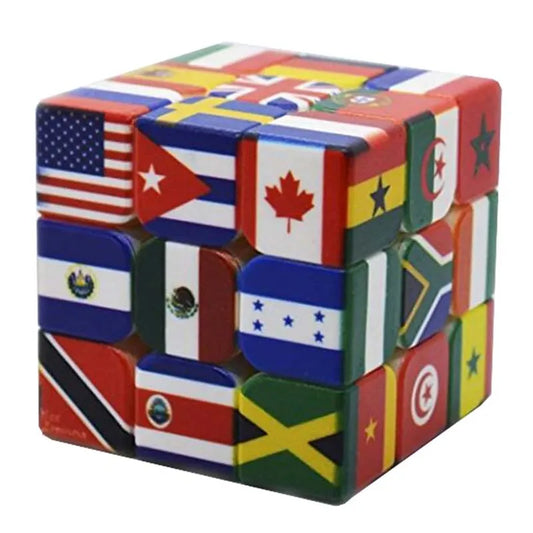 3x3x3 Magic Cube with Multi-Country Flag Elements, Educational Toy for Children, Perfect Gift