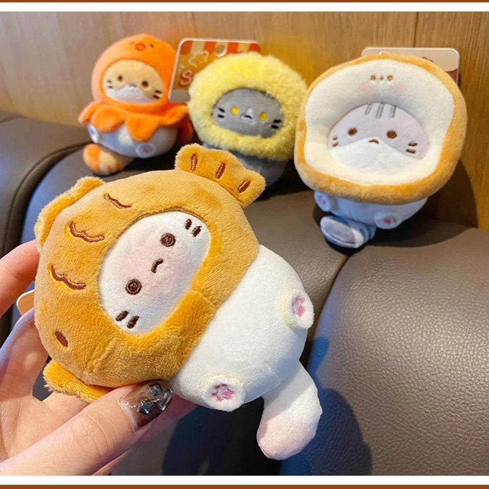 Plush Cocoa Cat Snapper Head Keychain, Cute Japanese Schoolbag Pendant Doll