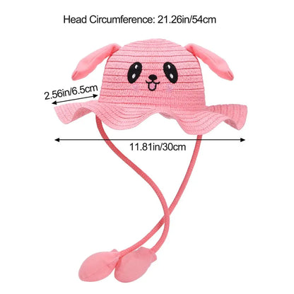 Kids Straw Sun Hat with Pop-Up Bunny Ears — Wide Brim 6.5 cm (2.6 in), 54 cm (21.3 in) Head — UPF 50+ Unisex Beach & Summer Hat, TikTok-Trending