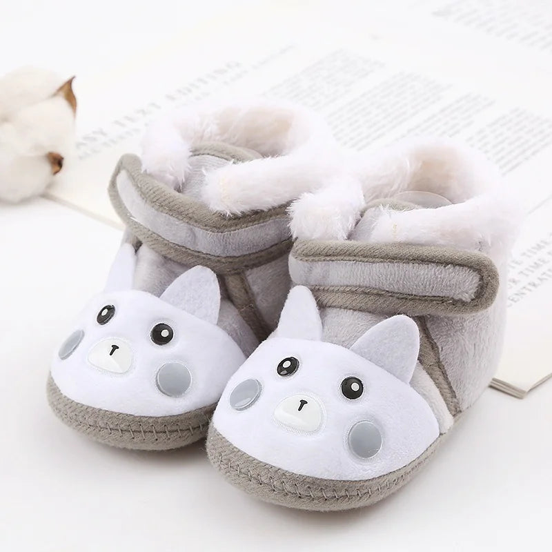 Baby Winter Snow Boots with Cute Bear and Fluff Balls Soft Sole Infant Toddler Shoes
