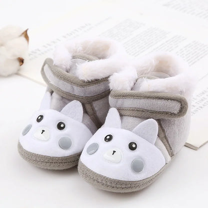 Baby Winter Snow Boots with Cute Bear and Fluff Balls Soft Sole Infant Toddler Shoes