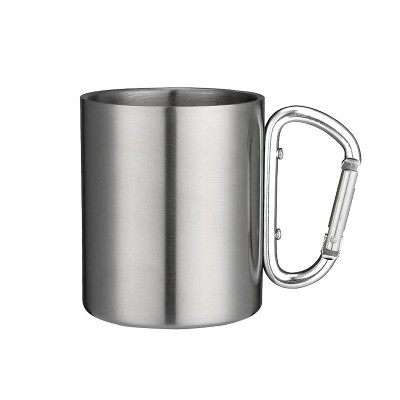 220ml (7.4 fl oz) Stainless Steel Camping Mug with Carabiner Handle, Double‑Wall Portable Travel Cup