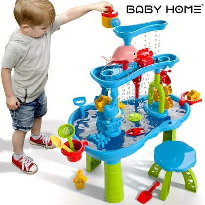 Children’s Outdoor and Indoor Multi-Functional Beach Toy with Tabletop Water Play and Sand Platform