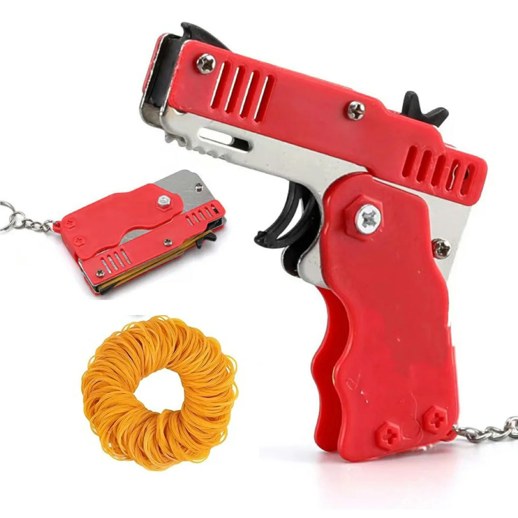 Kids Mini Folding Rubber Band Launcher Toy — Portable Keychain Launcher with 60 Rubber Bands for Outdoor Play