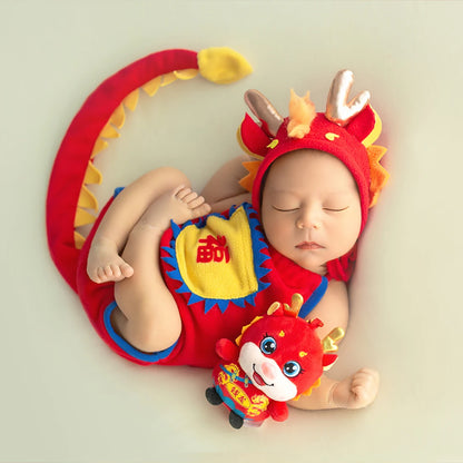 Baby Photography Clothes Set Soft Fabric Sewing Dragon Outfit Baby Boy Romper and Hat Newborn Photography Props