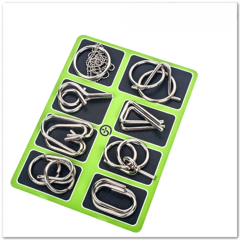 8 Pieces Metal Montessori Wire Puzzle Set – Mind Teaser Educational Game for Kids and Adults