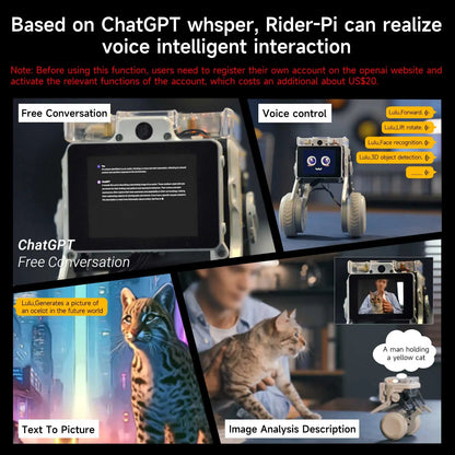 Rider-Pi AI Visual Robot, Two-Wheel Smart Car Toy with IMU Module, Python Programming, ChatGPT Voice Interaction