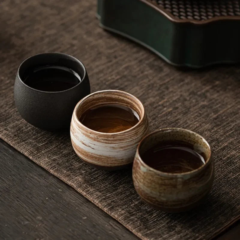 Japanese Handmade Rough Pottery Tea Cup — Porcelain Kung Fu Tea Single Cup, Antique-Style Gift