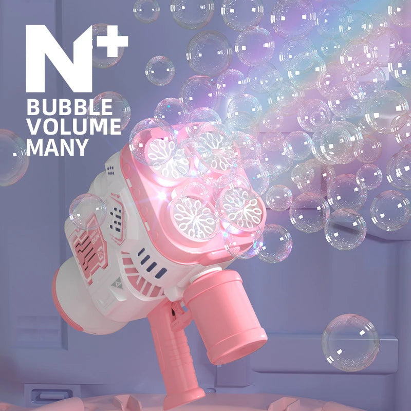 40-Hole Automatic Bubble Gun Toy with LED Lights & Sound — Rechargeable Bubble Machine for Kids, Parties & Outdoor Play