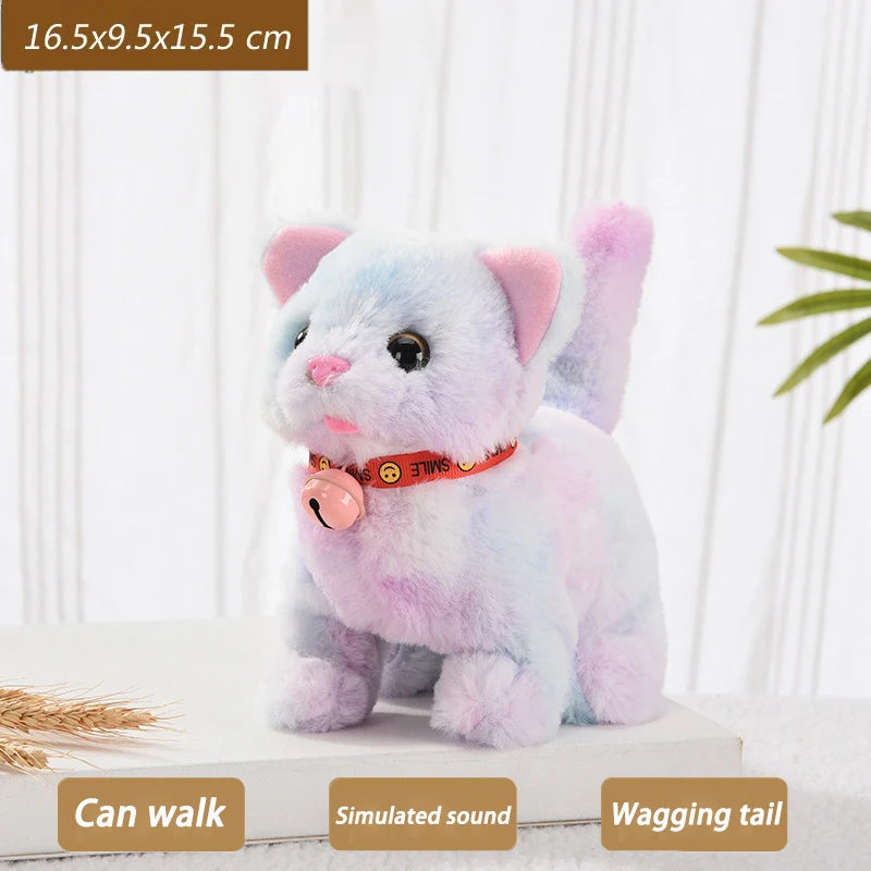 New Walking Kitty Plush Toy, Electric Interactive Meowing Cat with Wagging Tail and Nodding Head, Stuffed Animal Pet Toy Gift for Kids