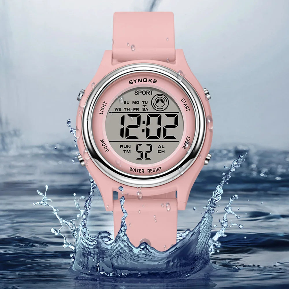 SYNOKE Colorful Children’s Seven-Light Sport Digital Watch Waterproof Shock-Resistant Electronic Watch for Kids and Students