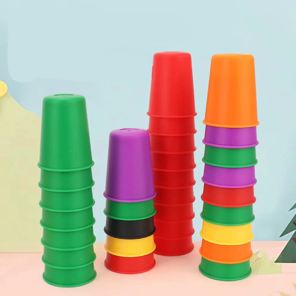 Montessori Mini Stack Cups Set - 10 Cups and 50 Cards Educational Color Matching Toy