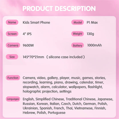 4-Inch Kids Smart Phone Toy with 48MP Dual Lens, Cartoon Design, MP3 Player, Early Educational Mobile for Children