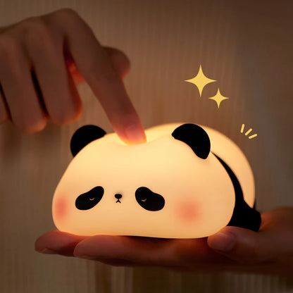Panda LED Night Light Cute Silicone USB Rechargeable Touch Lamp Bedroom Timing Decoration Kids Gift