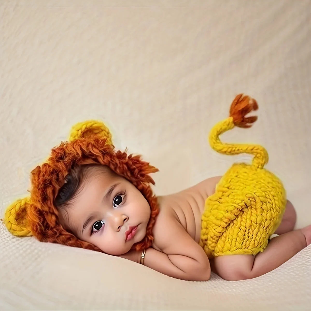 Baby Cute Lion Hat Newborn Photography Prop - Soft Knitted Hat & Pant Suit Infant Photoshoot Outfit