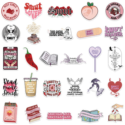 10/30/52pcs Cute Bookish Reading Stickers – Waterproof Graffiti Decals for Notebooks, Guitars, and Luggage