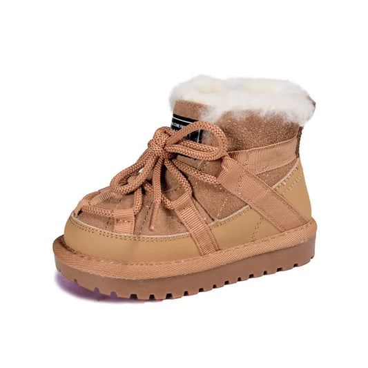 Winter Children Snow Boots Genuine Leather Warm Plush Non-Slip Toddler Boots