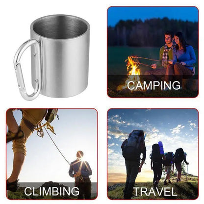220ml (7.4 fl oz) Stainless Steel Camping Mug with Carabiner Handle, Double‑Wall Portable Travel Cup