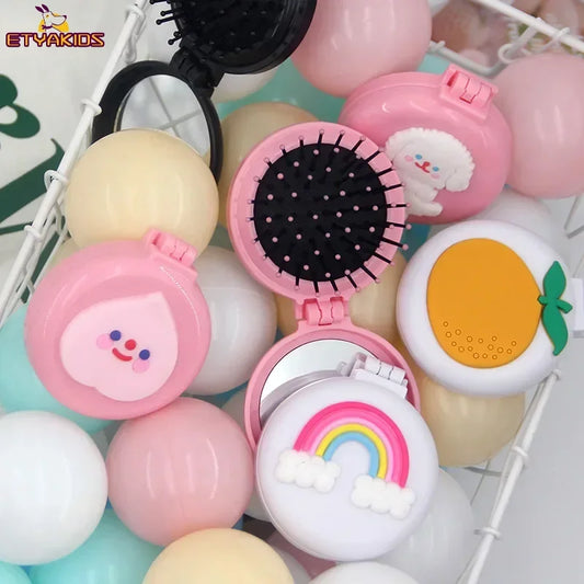 New INS Korean Girls’ Heart Portable Comb - Elegant Flower Air Cushion Comb with Vanity Mirror & Folding Design - Baby Brushes