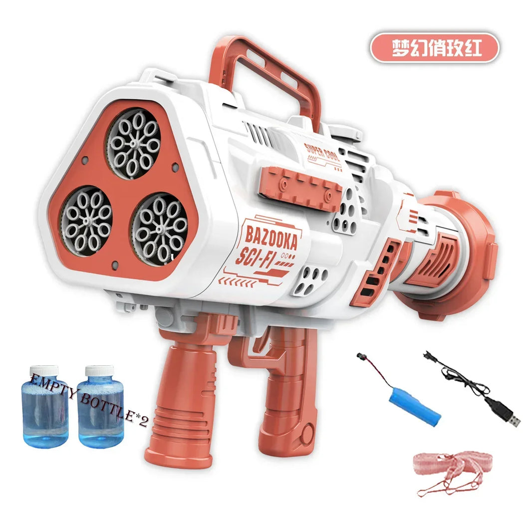 Large Automatic 88-Hole Dinosaur Gatling Bubble Gun - Rocket Bubble Machine Blower for Kids & Adults, Outdoor Toy