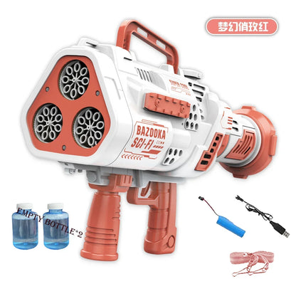 Large Automatic 88-Hole Dinosaur Gatling Bubble Gun - Rocket Bubble Machine Blower for Kids & Adults, Outdoor Toy