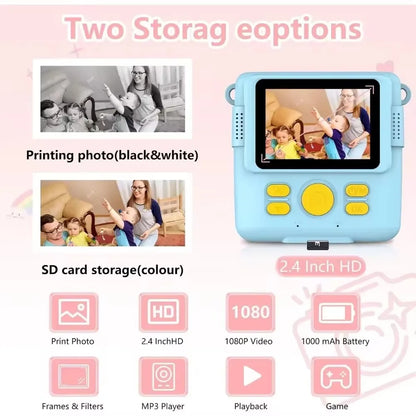 Portable Instant Print Kids Camera with 1080P HD Video, 3 Photo Paper Rolls, and 32GB Memory Card
