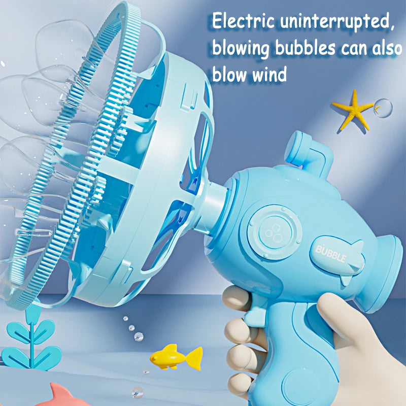 Kids Handheld Bubble Machine – Double-Layer Bubble Fan Bubble Gun with 230 ml Bubble Solution, Outdoor Party Toy Gift