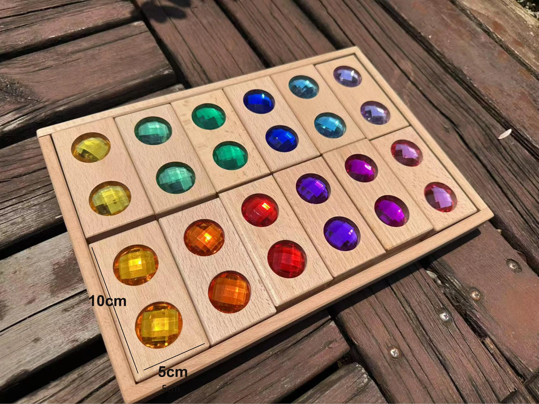 Kids Acrylic Sparkling Stones – Wooden Gemstone Street Blocks, Rainbow Crystal Diamond Bricks, Montessori Building Play Toy