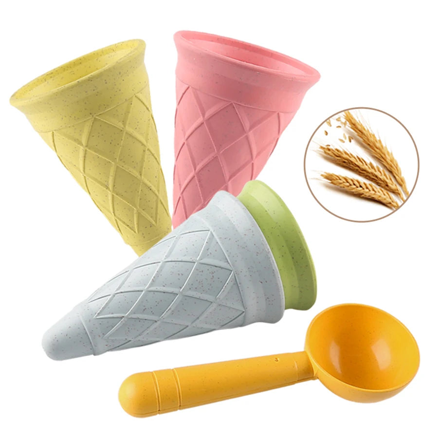 Children’s Play House Beach Toy Set With Ice Cream Tube, Digging Spoon & Ice Cream Cup — Wheat Straw Material