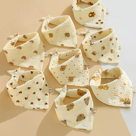 3PC Baby Cotton Soft Muslin Burp Cloths | Color-Matching Bandana Handkerchief & Feeding Bibs for Infants - Kidzy Market