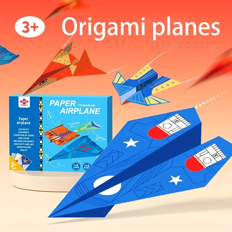 36-Sheet Children’s Paper Airplane Origami Set 12 Models DIY 3D Colored Paper STEM Science Kit Handmade Craft Toy