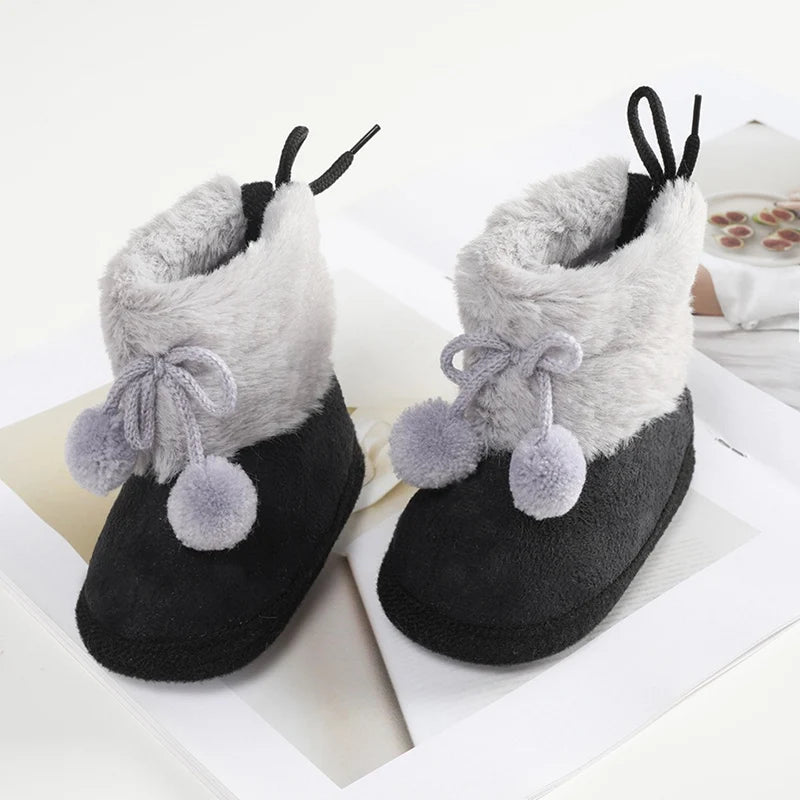 Jlong Winter Newborn Soft Sole First Walker Baby Shoes – Fur Warm Snow Boots for Girls (0-18 Months)