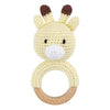 1pc Safety Wooden Baby Teether - Crochet Cartoon Long Ear Bunny Rattler with Mobile Crib Bell | Newborn Teething Toy & Handbell