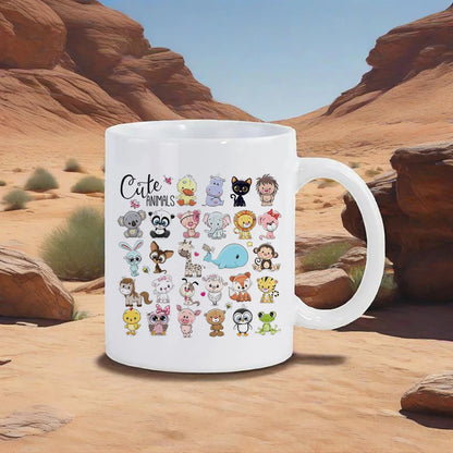 Cute Animal Ceramic Mug 11 oz (320 ml) — Kids Breakfast Cup with Panda, Lion & Koala Designs