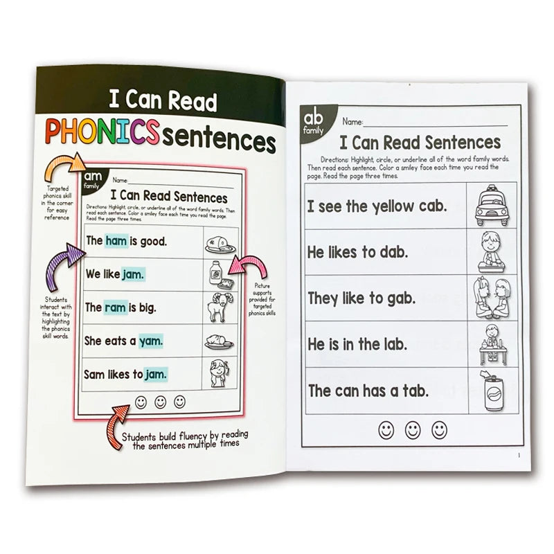 Kids English Phonics Exercise Book – I Can Read Sentences Educational Workbook for Children Montessori Teaching Aid