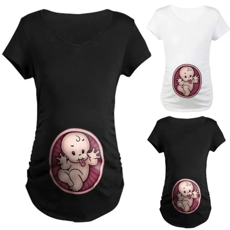 Summer Pregnancy T-shirt Size S-3XL Maternity Cute Baby Print O-Neck Short Sleeve T-shirts Women Pregnant Clothes Funny Tops Tees
