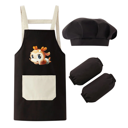 Kids Waterproof Apron Set for Cooking, Baking & Drawing | Includes Chef Hat, Arm Sleeves & Cover Bib - Perfect Cosplay & Artist Costume - Kidzy Market