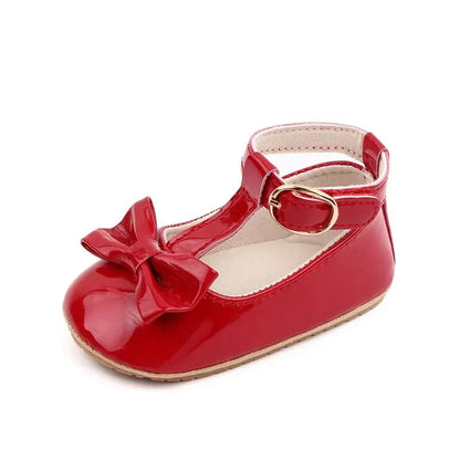 New Baby Girls Shoes – Princess Choreography Bow PU Anti-Slip Soft Rubber Bottom First Walker Crib Shoes