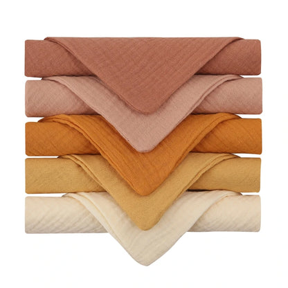 5 Pcs Baby Cotton Square Towel – Muslin Cloth, Infant Hand/Face Washcloth, Feeding Bib, Burp Cloth & Saliva Towel - Kidzy Market