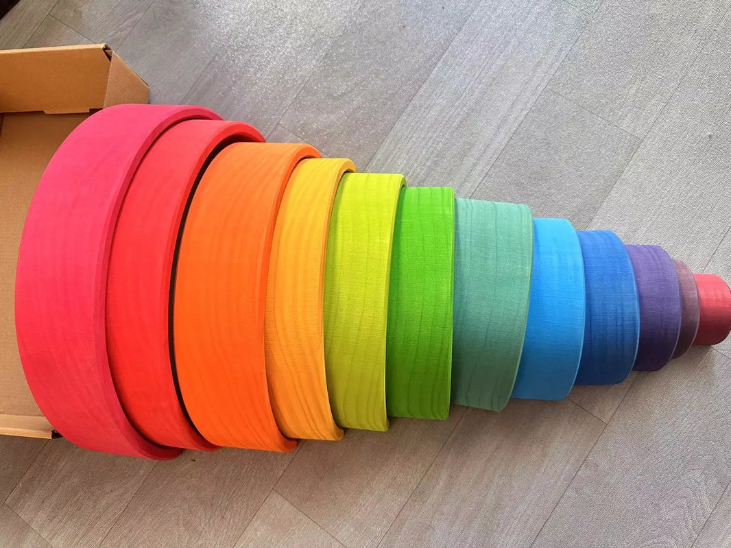 High-Quality Wooden Lime Wood Rainbow Arch Stacking Blocks – Color Sorting Peg Dolls, Balls, and Slats for Kids Play