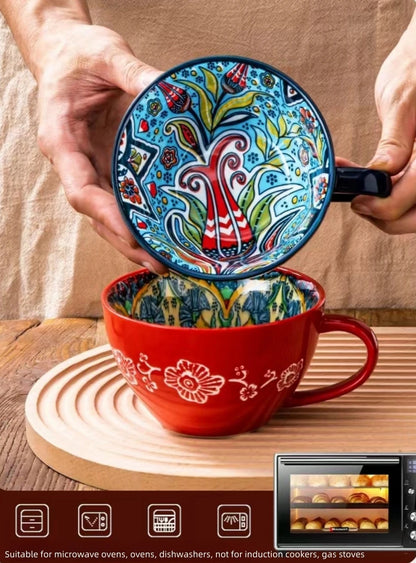 Bohemian Morning Hand-Painted Ceramic Mug – 13.5 oz (400 ml) Porcelain Coffee & Tea Cup | Gift for Family, Friends, Teachers